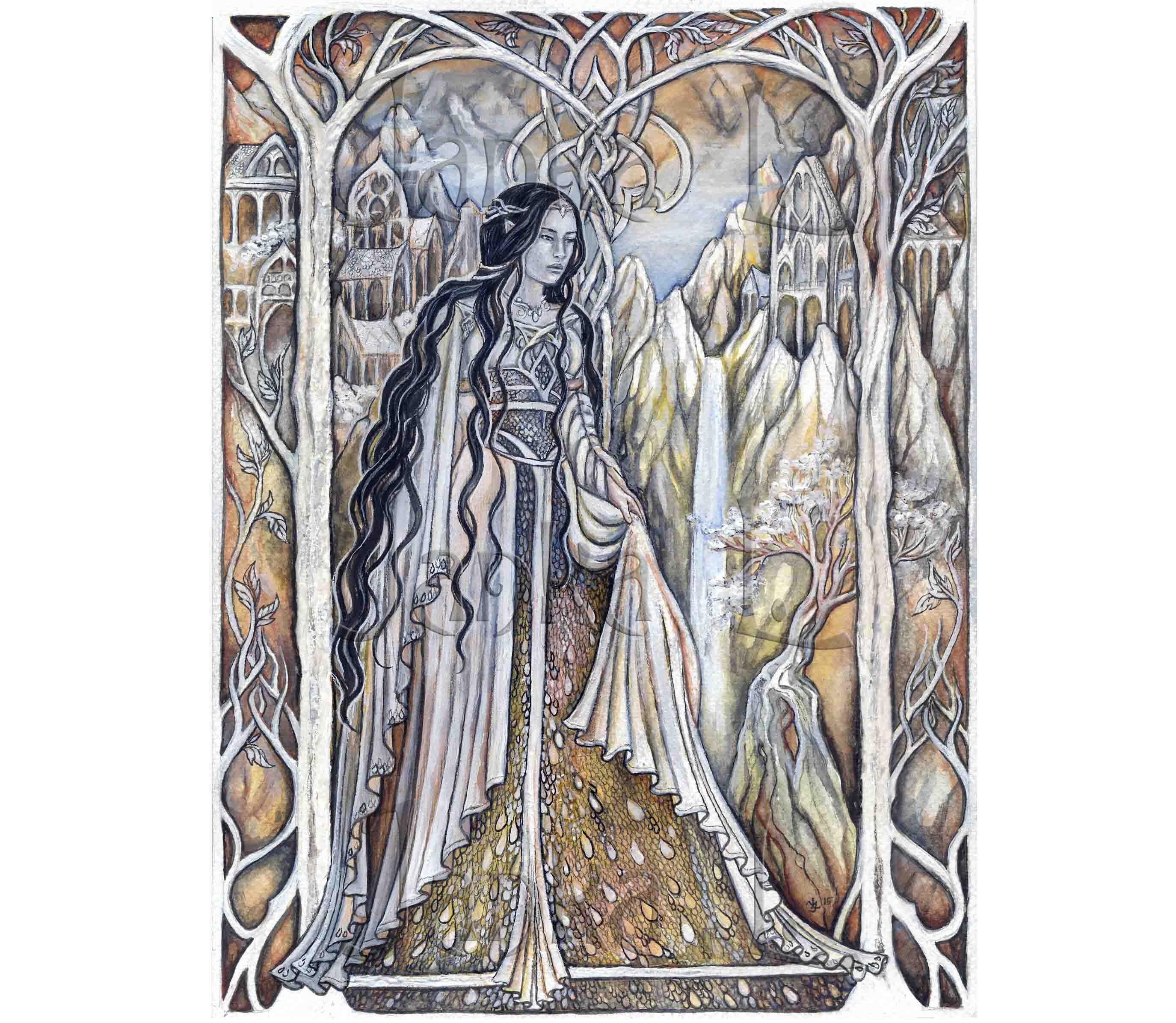 エルフのプリンセスアート：オリジナル水彩ファンタジーイラスト