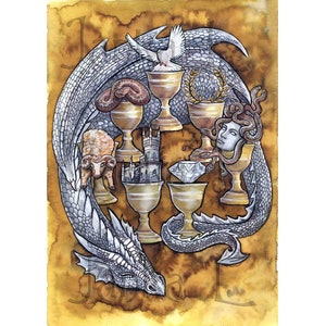 The Seven of Cups: Original Signed Watercolor Tarot Card Art