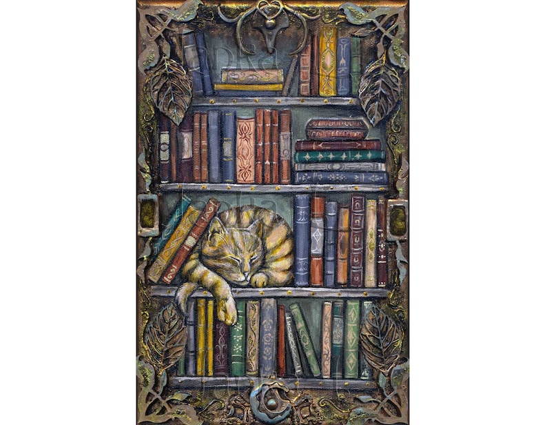 Bookshelf Original Acrylic Painting on Canvas Books Etsy