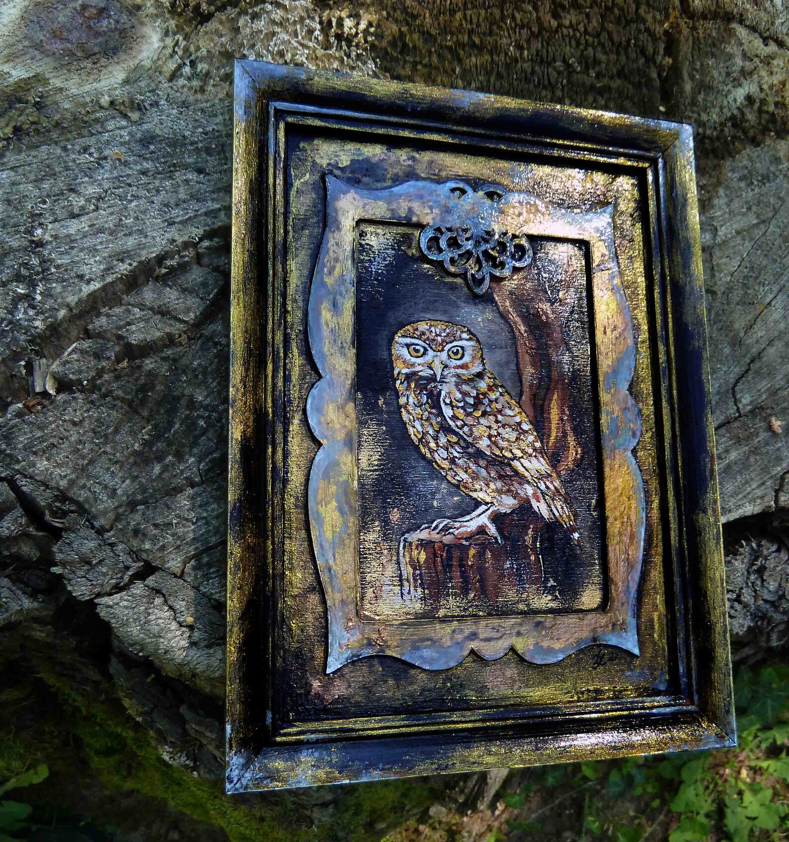 Owl Original Acrylic Painting on Wooden Board Small Signed Etsy