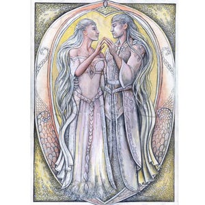 Elfen Paar Aquarell Gemälde: Fantasy Kunst Illustration