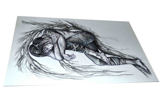 Sad Elf Original Drawing Elven Art Tree Drawing Graphite Pencil Drawing Black And White Art Signed Fantasy Art Fantasy Illustration