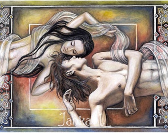 The Lovers - print, fantasy art, romantic illustration, love couple, signed print, man and woman, wall art, home decor, gift ideas