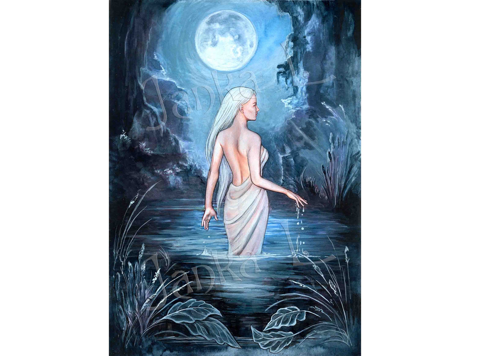 Water Nymph Original Illustration Original Art Mythology Etsy