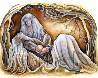 Original Illustration - Let me heal you, fantasy art, original painting, watercolour painting, love, romantic, elven art, elf, wall art