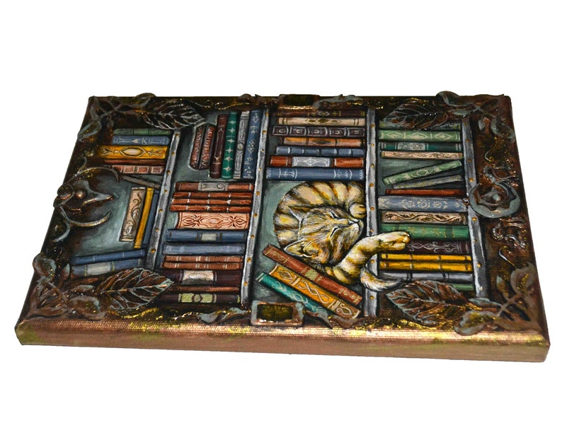 Bookshelf Original Acrylic Painting on Canvas Books Etsy