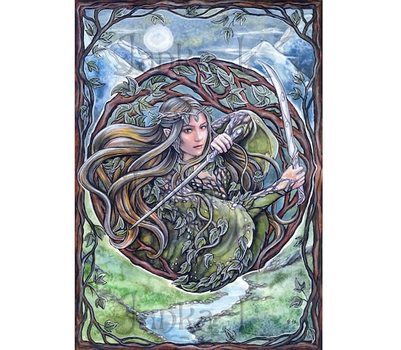 Wood Elf - Original Illustration, Woman Portrait, Fantasy