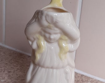 Vintage - Small Belleek Ireland, Undine Water Fairy Nymph Creamer. 7th Backstamp Yellow/Brown 1980-1993. Great gift, preloved.