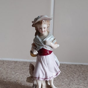 Very Rare Antique German TRIEBNER, ENS & ECKERT, Volkstedt Porcelain Figurine of a Young Girl. Circa 1880. Would make a great gift. image 1