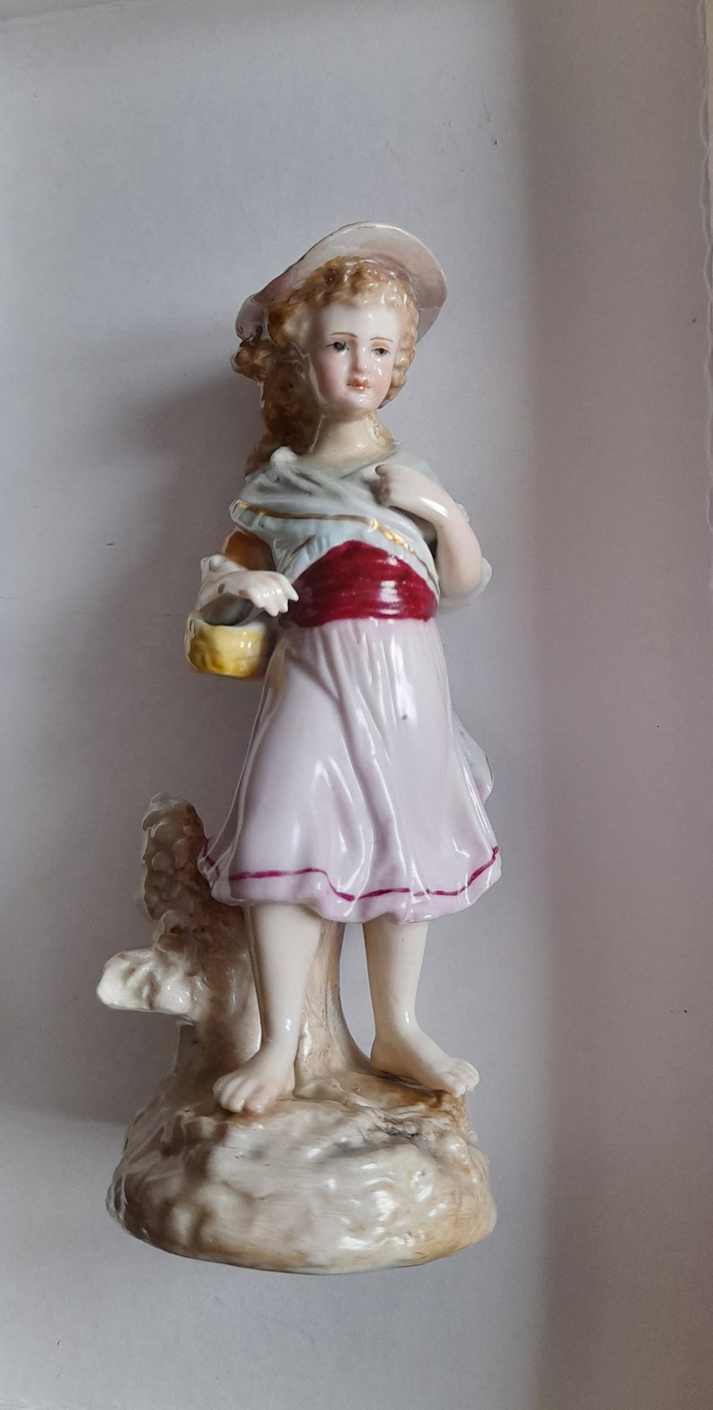 Very Rare Antique German TRIEBNER, ENS & ECKERT, Volkstedt Porcelain Figurine of a Young Girl. Circa 1880. Would make a great gift. image 10