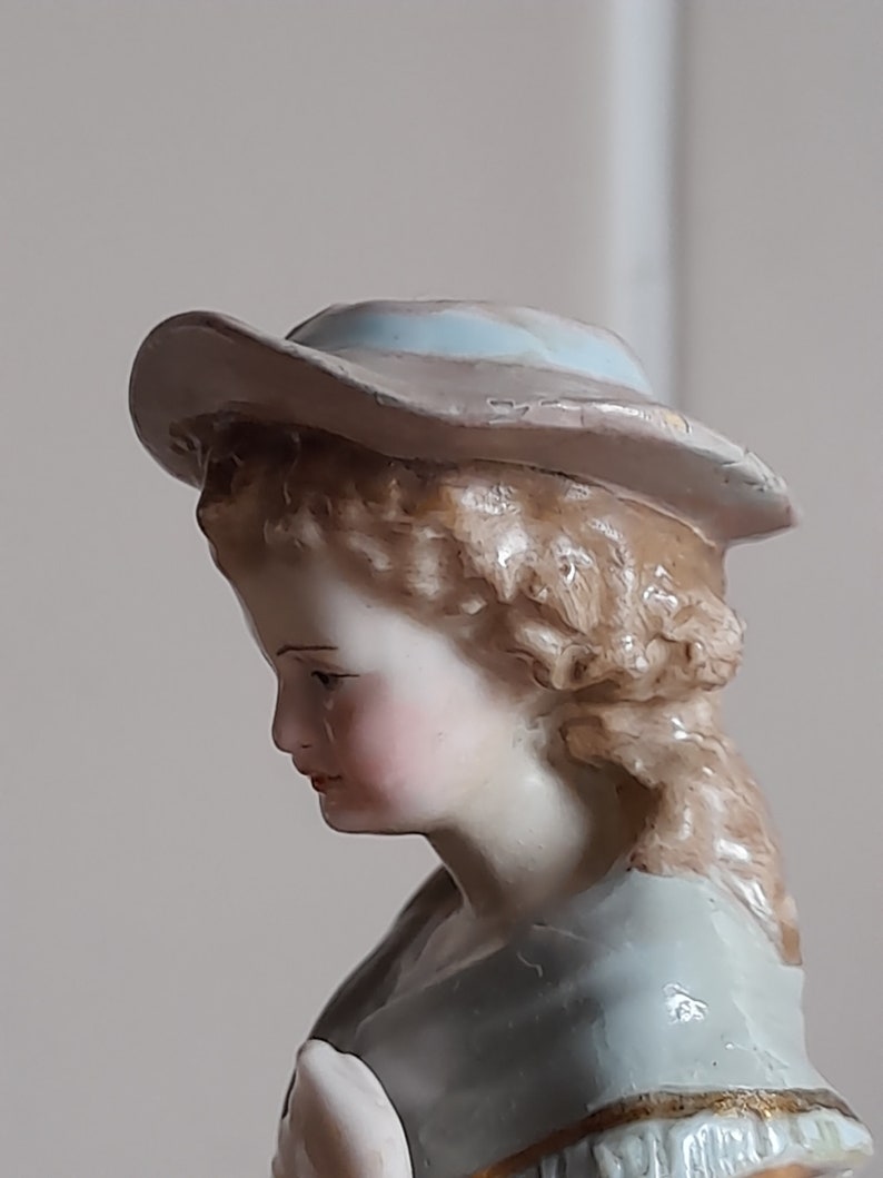 Very Rare Antique German TRIEBNER, ENS & ECKERT, Volkstedt Porcelain Figurine of a Young Girl. Circa 1880. Would make a great gift. image 6