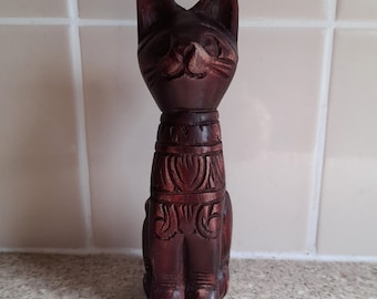 Chat Assis En Bois D'hibiscus – Sculpture Main, Commerce équitable, Indonésie