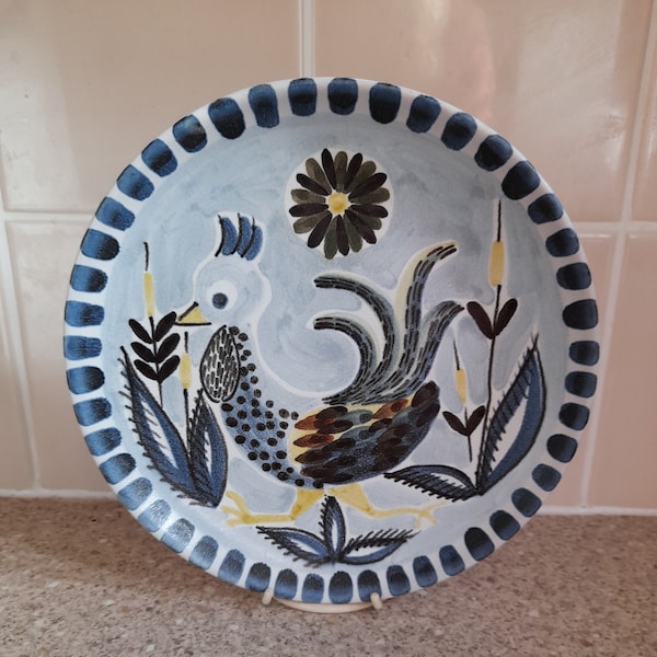 VINTAGE – Handpainted Graveren Norsk Pottery Cockerel/Rooster Display Plate. Scandinavian Folk Art, Norway. Great gift idea.