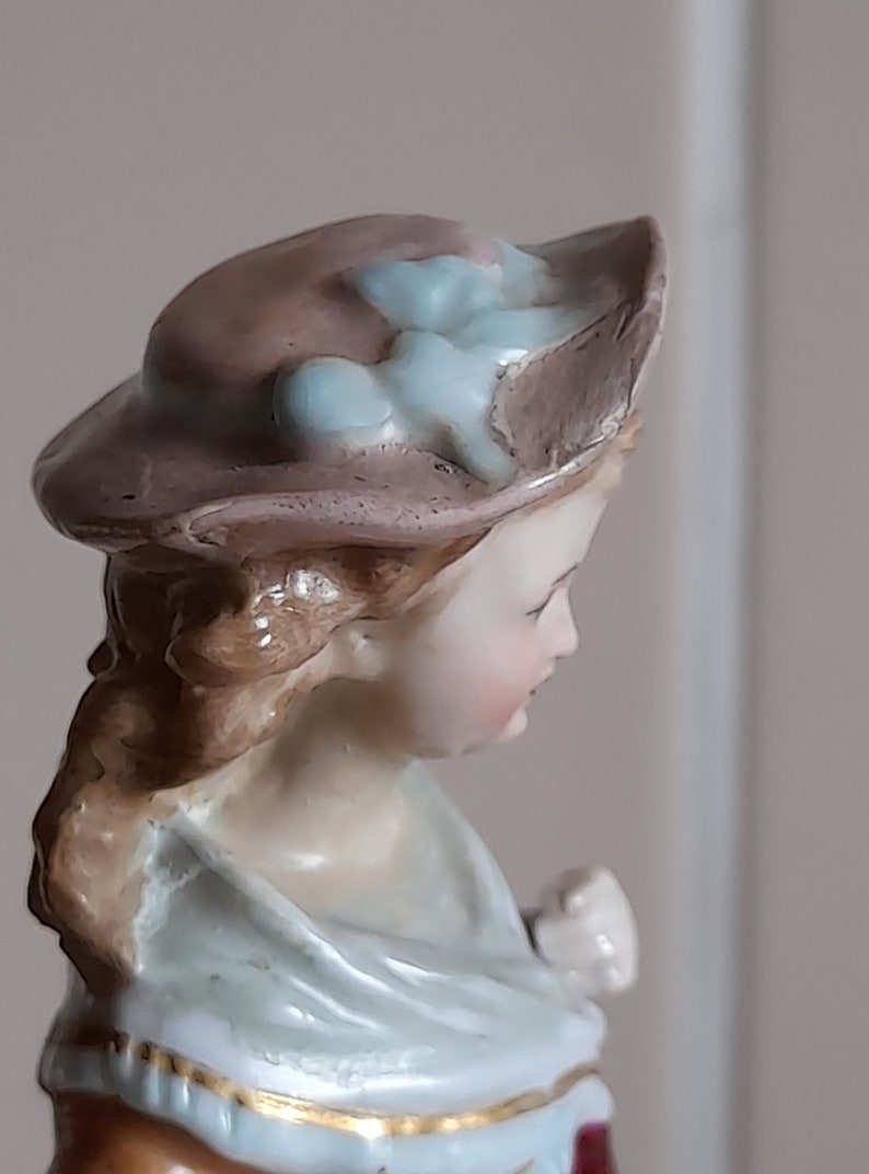 Very Rare Antique German TRIEBNER, ENS & ECKERT, Volkstedt Porcelain Figurine of a Young Girl. Circa 1880. Would make a great gift. image 4