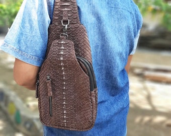 Herren Tasche braun Python Tasche exotische Schlangenleder Leder Frau HandBag Rucksack Geldbörse