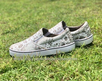Handmade Python Leather Slip-On Sneakers: Unisex Snakeskin Shoes