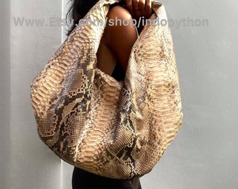Beige Python Leather Oversized Bag: Handmade Luxury Handbag