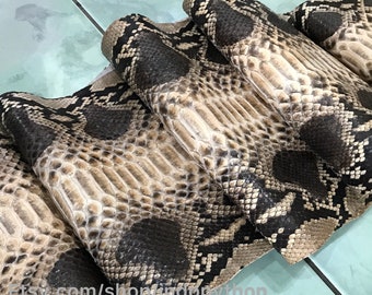 Pele de píton genuína, couro de cobra multicolorido marrom e bege, 3-3,5 m de comprimento, couro exótico para artesanato, pele de píton verdadeira.