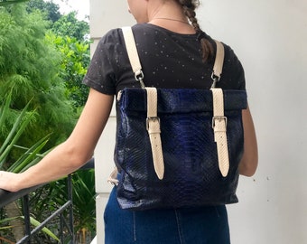 Handgefertigter Python Leder Rucksack: Exotischer Schlangenleder Rucksack