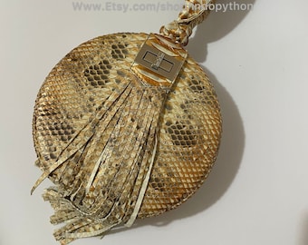 Sac à main en python beige fait main : sac à main circulaire de luxe en peau de serpent