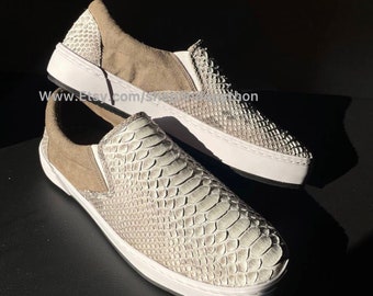 Handmade Python Leather Slip On Sneakers - Unisex Snakeskin Shoes