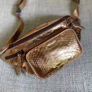 Khaki Python Leather Funny Pack Waist Bag Leather Bum Bag 