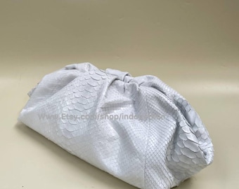 Handmade White Python Leather Cloud Bag: Snakeskin Handbag