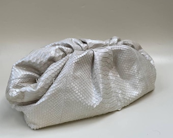 Handmade Purle Python Leather Cloud Bag: Snakeskin Handbag