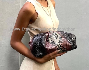 Brown python bag #cloud bag #brown snakeskin bag #brown snakeskin purse #brown leather bag #python handbag #brown handbag #evening purse