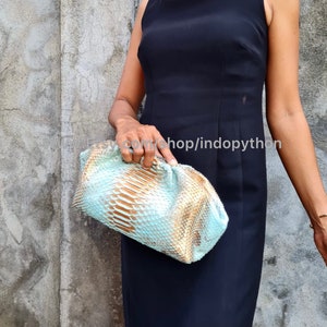 Handmade Blue Python Leather Clutch: Snakeskin Handbag