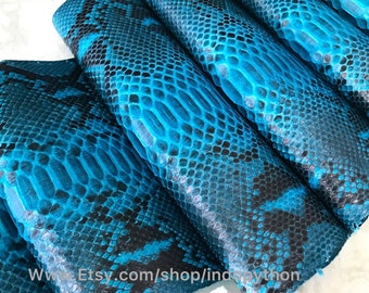 Echtes Pythonleder Fell: Türkisblaues Schlangenleder