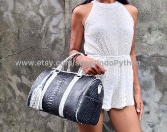 Python bag, snakeskin bag, genuine leather bag, black bag, black and white bag, shoulder bag, snakeskin purse, python handbag, gift for her