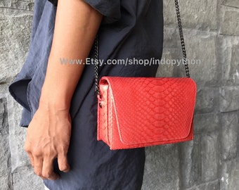 Handgemachte Umhängetasche in Pink Python : Luxus Abendtasche