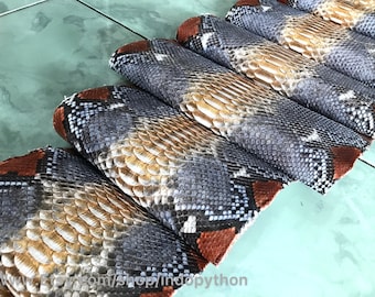 Genuine Python Leather Hide, Gray Multicolor Snakeskin, Soft & Pliable