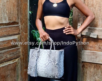 Bolsa tote de pele de cobra Python: bolsa transversal de couro legítimo