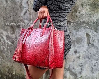 Red python bag | snakeskin bag | genuine leather bag | red handbag | red purse |shoulder bag | tote bag | gift for her | fashion bag | bags