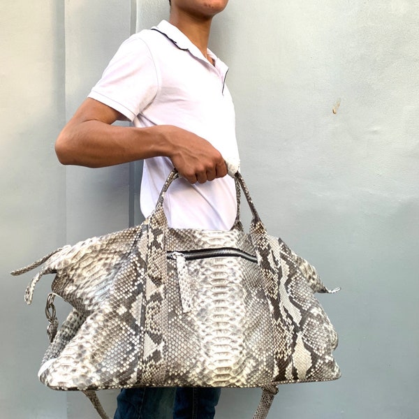 Genuine Python Leather Travel Duffel Bag: Handmade Snakeskin Weekender