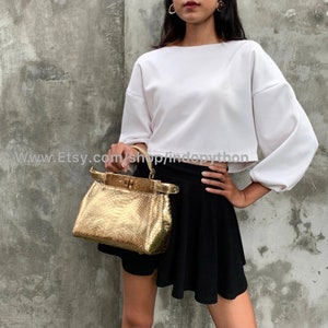 Handmade Gold Python Leather Bag: Detachable Strap