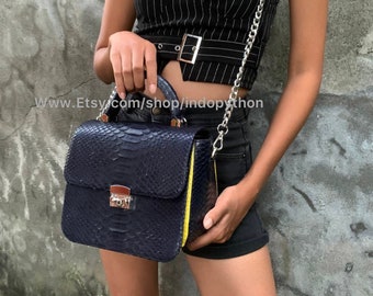 Navy Python Leder Handtasche: Handgefertigte Schlangenleder Geldbörse