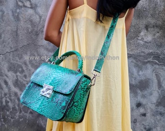 Handmade Green Python Handbag: Snakeskin Leather Purse