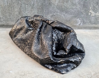 Handmade Black Python Leather Clutch: Snakeskin Cloud Bag