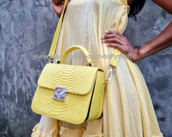 Yellow Python Leather Handbag: Handmade Snakeskin Purse