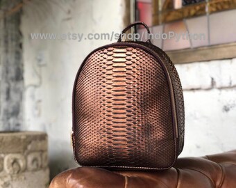 Handmade Python Leather Backpack: Bronze Snakeskin Rucksack