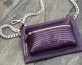 Handmade Purple Lizard Leather Belt Bag: Snakeskin Shoulder Purse