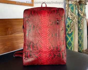 Handmade Red Python Leather Backpack: Snakeskin Rucksack