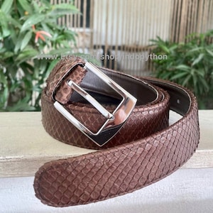 Cinturón de piel de pitón marrón - Cinturón unisex de piel de serpiente (120 cm)