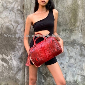Handmade Red Python Leather Handbag: Speedy Style