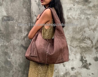 Handmade Python Leather Hobo Bag: Brown Snakeskin Purse