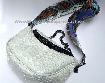 Sac à bandoulière en python blanc fait main : bandoulière multicolore, bandoulière en chaîne
