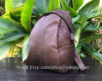 Handgefertigter Python Leder Rucksack: Brauner Schlangenleder Rucksack